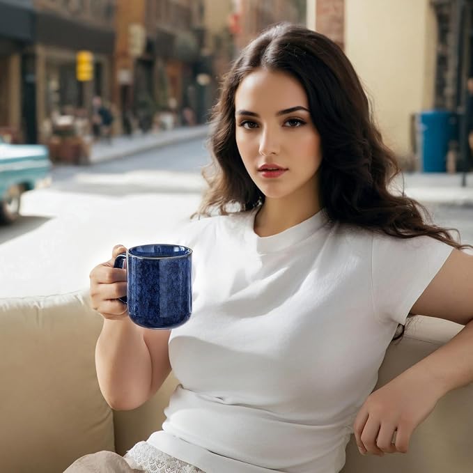 vancasso STARRY Coffee Mugs Set, 12 oz Ceramic Coffee Cups for Latte Hot Tea Cappuccino Cocoa Milk Stoneware Cups Set of 6, Dishwasher & Microwave Safe, Blue - Image 5