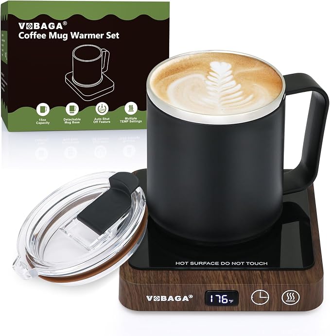 VOBAGA Coffee Mug Warmer &15oz Mug Set for Desk, Smart Coffee Cup Warmer for Office Home with 5 Temp Settings, Coffee Warmer with 2-12H Auto Shut Off, for Candles Coffee Cocoa Milk, Coffee Accessories by VOBAGA