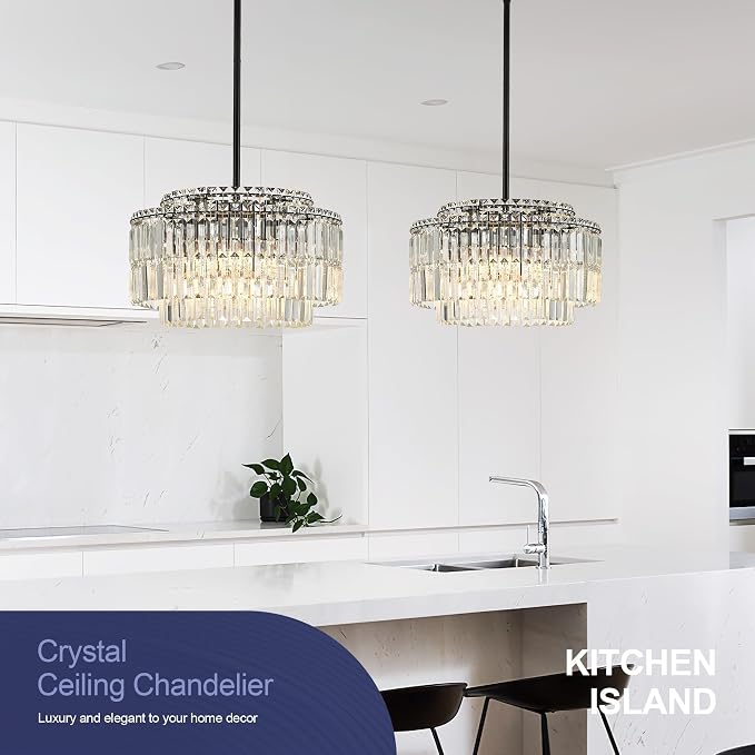 Modern 17.6“ Black Crystal Chandelier Ceiling Light Fixtures for Dining Room Luxury Glam 8-Light Crystal Chandeliers Lighting for Bedroom Entryway Hallway Living Room Kitchen Island Foyer - Image 4