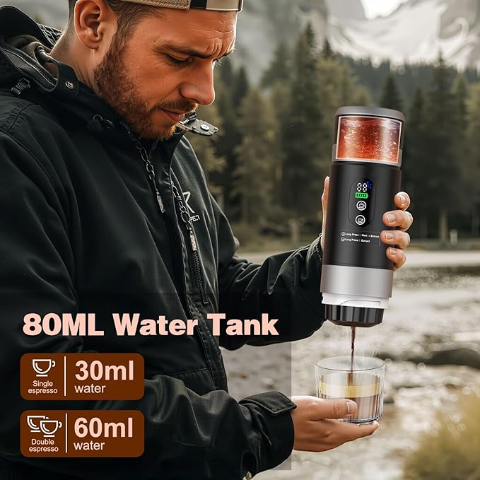 Portable Espresso Machine with Removeable Battery, 20 bar Mini Travel Coffee maker, Expresso Coffee Maker with USB-C,3-in-1 Car Coffee Maker Self-Heating, Ground Coffee & Capsule(Ns&DG)