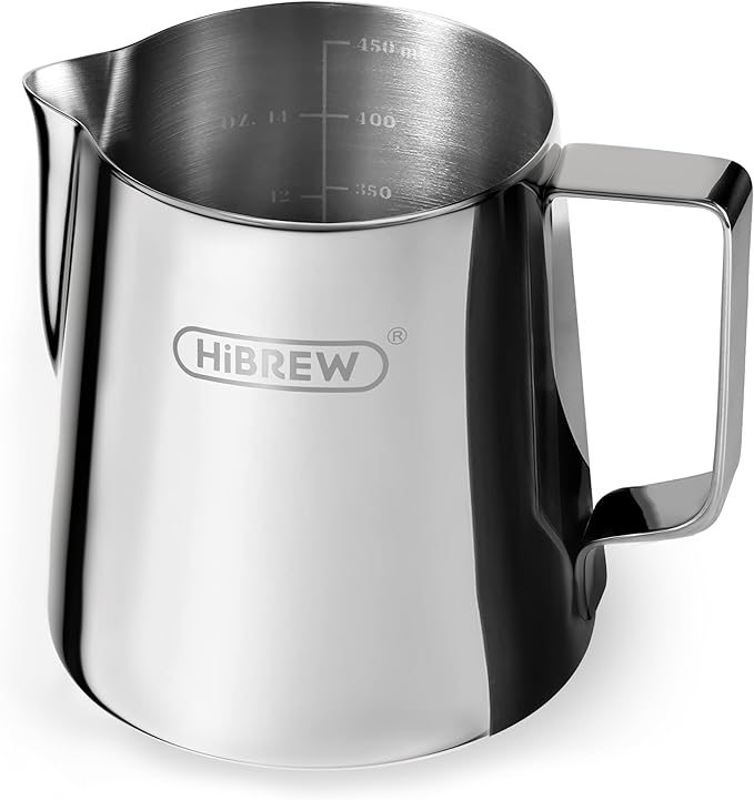 HiBREW Latte Art Pitche 15oz, Stainless Steel Milk Frothing Pitcher Steamed Espresso Cup Barista Pitcher (15oz/450ml)