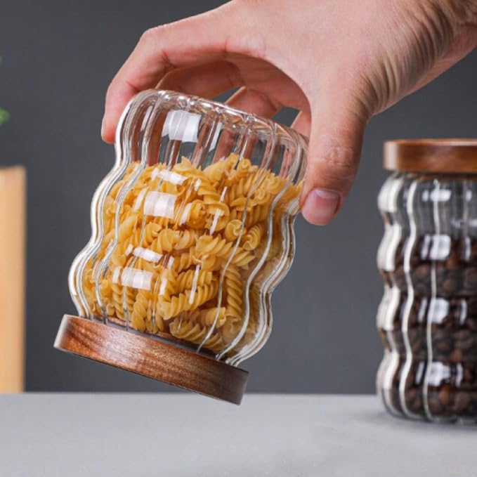 Glass Food Storage Container Jar with Airtight Seal Acacia Wood Lids Kitchen Clear Glass canister Coffee, Bean,Tea,Spice Containers Sugar,Cookies,Nuts,Snack,Candy Jar - Image 5