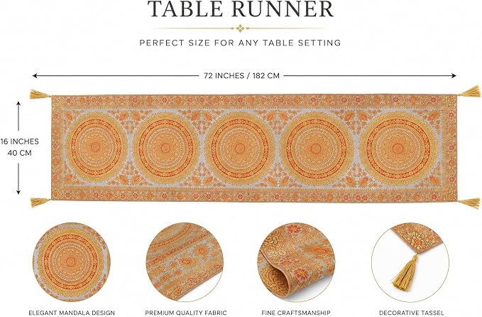 Indian Handmade Traditional Table Runner 72 x 16 Inch, Mandala Design Decorative Cloth with Tassels, Grey Ethnic Dining Runner for Kitchen, Wedding, Birthday Party and Festive Decor - Image 4