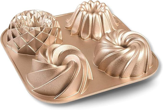 Baker's Secret Nonstick Fluted Cake Pan, Heavy Duty Die Cast Aluminum Fluted Cake Baking Pans, 2 Layers Non-stick Coating For Easy Release - The Cast Aluminum Collection (4mini Loves) by BakersSecret