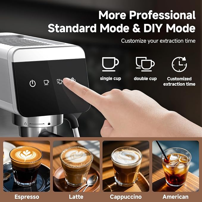AMZCHEF Espresso Coffee Machine | 20 Bar Pressure System | LED Touch Screen | Compact Design Perfect for Home & Office | 41oz Water Tank - Image 2