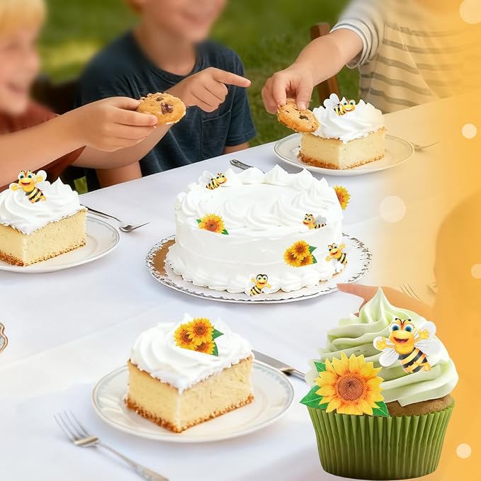 68 PCS Edible Sunflower Cupcake Toppers, Edible Flower and Bee Mixed Cake Decorations for Baby Shower and Birthday Cake Decoration, Food Decoration Supplies - Image 4