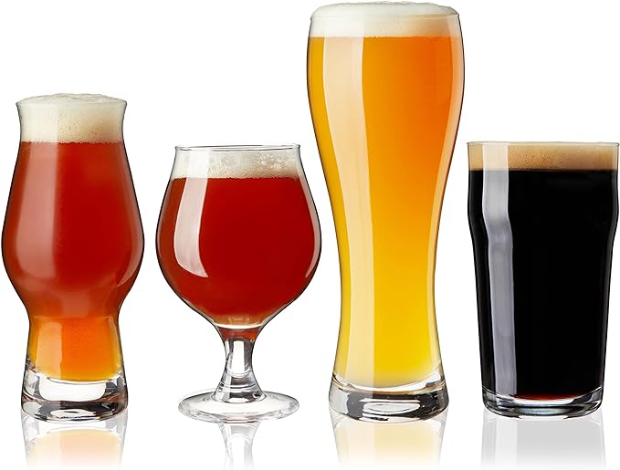 True Beer Glasses Gift Set, Durable Clear Tasting Kit for IPA, Belgian Ales, Wheat Beers, Stouts, Porters, Perfect for Beer Lovers, Home Bar, Birthday Gifts for Men, Set of 4 by True