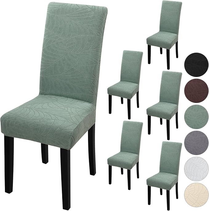 Fuloon Dining Chair Slipcover, Stretch Parson Chair Protector for Home | Leaf Jacquard-green, Set of 6, Super Fit, Stretch, Removable, Washable, Suits for Hotel, Dining Room, Ceremony, Banquet Party by Fuloon