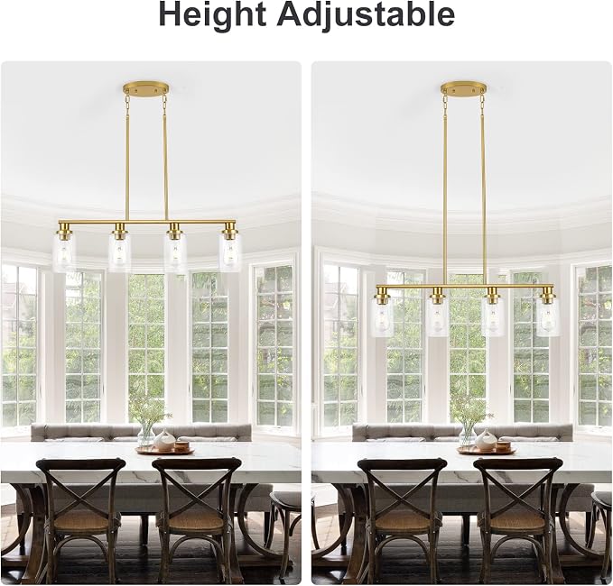 Kitchen Island Lighting, 4-Light Dining Room Light Fixtures Over Table,Gold Linear Chandelier for Dining Room Hanging,Pendant Lights Kitchen Island with Clear Glass Shade - Image 6