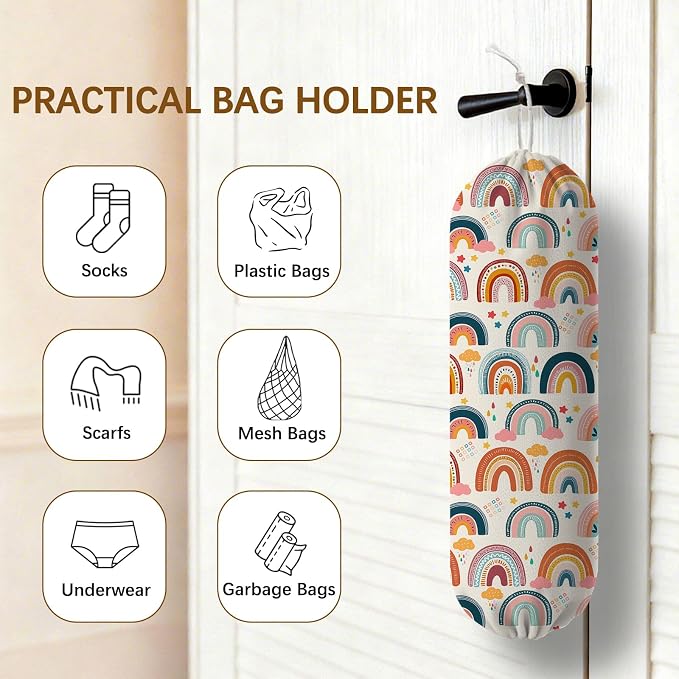 Plastic Bag Holder Dispenser, Plastic Grocery Bag Organizer & Wall Mount Paper Trash Bags Saver Storage for Kitchen Home Pantry Decor, Colorful Rainbow Kitchen Decor Shopping Bags Storage Dispenser - Image 4