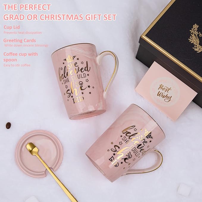 Graduation Gifts for Her 2026 - She Believed She Could So She Did Mug - Valentines Spiritual Motivational Congratulations Gifts for Women, 14oz Pink Ceramic Marble Gold Print Coffee Cup, Nicely Boxed - Image 6