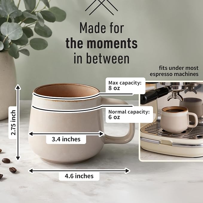 Ava Nord Small Stoneware Ceramic Coffee Mugs Set of 4-6 oz - Rose Sand | Lead-Free, Non-Toxic, Freezer - Microwave & Dishwasher Safe, Comfortable Handle, Aesthetic Nordic Design for Tea, Cappuccino - Image 2