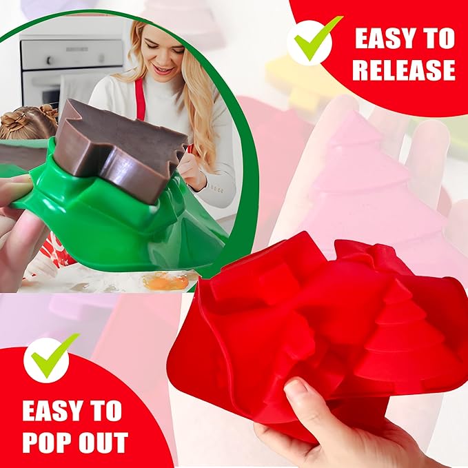 3 Pack Christmas Tree Silicone Molds,6 Cavity Baking Trays Christmas Trees for Holiday Candies,Gummy,Chocolates and More - Red, Green, Purple