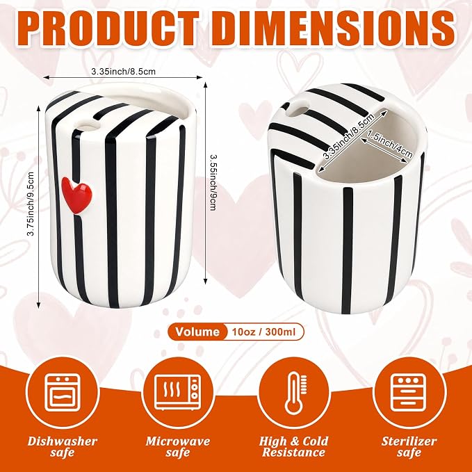 Ceramic Mug with Sip Hole 10 oz Novelty Black Striped Red Heart Ceramic Coffee Mug Hand Painted Travel Mugs Heat Resistant Non Slip Built in One Lid Mugs for Coffee Lovers Appreciation Gift - Image 2