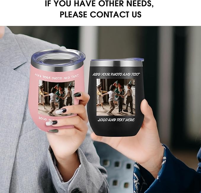 Personalized Wine Tumbler, 12oz Custom Stainless Steel Coffee Mug, Customizable with Picture and Names Engraving,Insulated Tumblers with Lids,Suitable for Woman,Men,Families and Travel
