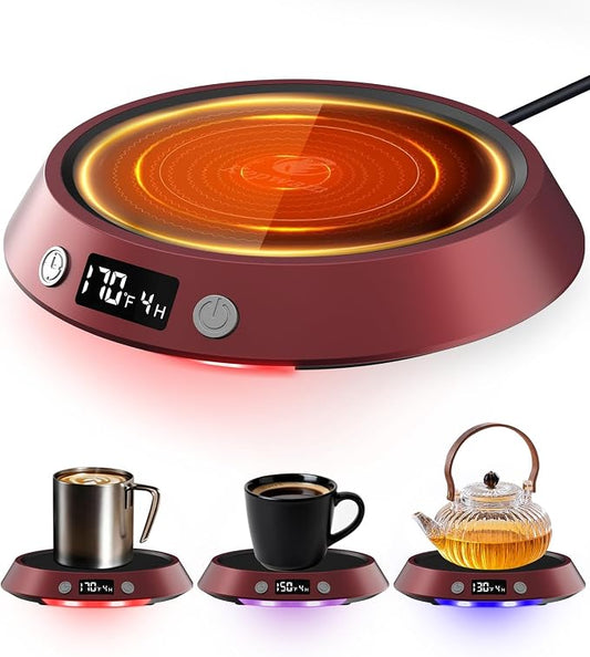 Kepwam Coffee Mug Warmer - 50W Electric Coffee Warmer for Desk 3 Temp Settings & 2-9 Timer Smart Cup Warmer for Desk Candle Warmer Plate with LED Lights Beverage Tea Milk Warmer for Home & Office by Kepwam