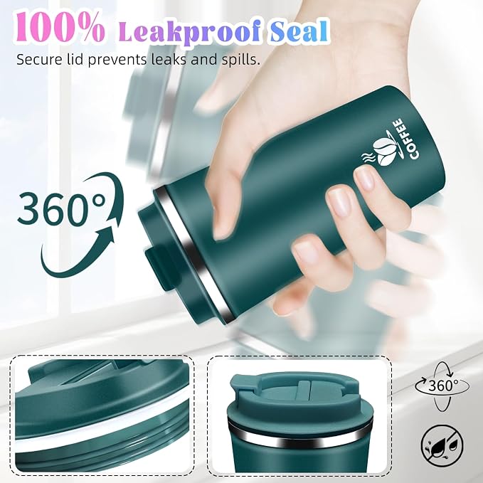 17oz Insulated Travel Coffee Mug with Flip Lid – Leakproof Stainless Steel Insulated Coffee Tumblers, Reuable Coffee Cup for Hot & Cold Drinks, Perfect for Camping & On-the-Go - Image 6