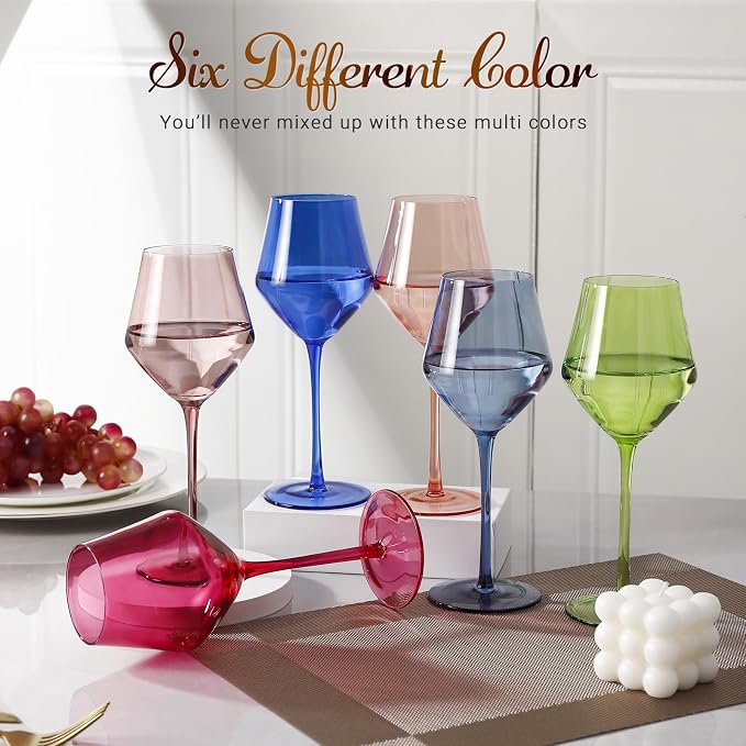 Colored Wine Glasses Set 6 – 16oz Hand-Blown Stemmed Colorful Wine Glass, Muted Color Golbet Set,Unique Wine Gifts for Women, Birthday,Housewarming - Image 2