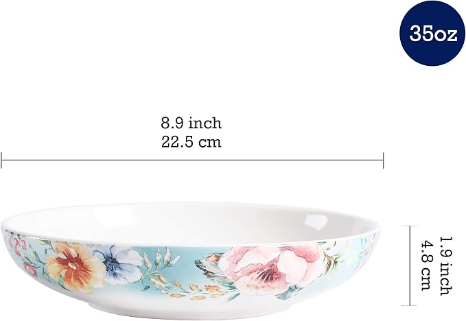 Bico Margret's Garden Pasta Bowls, 35oz Salad Bowl Set of 4, Large Ceramic Serving Dinner Bowls for Soup and Cereal, Microwave and Dishwasher Safe, Gift for Housewarming and Thanksgiving - Image 2