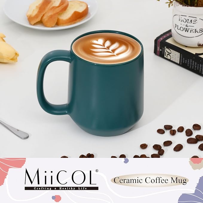 Miicol Ceramic Coffee Mug, 16 oz Large Coffee Cup, Tea Mug with Handle, Flat Bottom Mug for Men, Women, Office, Microwave and Dishwasher Safe, Multi-Color, Turquoise - Image 2