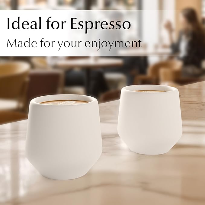 MIAMIO - Espresso Cups Set of 4 (3 oz) / Espresso Cup, Ceramic Espresso Cups, Handleless Mug, Japanese Tea Cups - Luxe Collection (White)