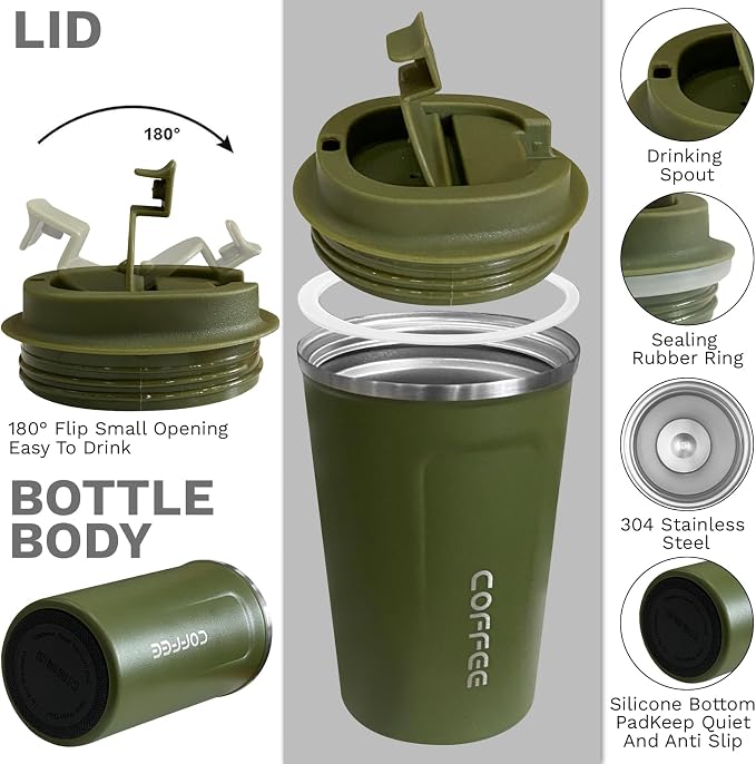 Insulated Travel Coffee Mug, Stainless Steel Coffee Cup with Leakproof Lid | Double-wall insulation keeps drinks hot or cold for hours, with a leakproof lid and portable stainless steel design - Image 2