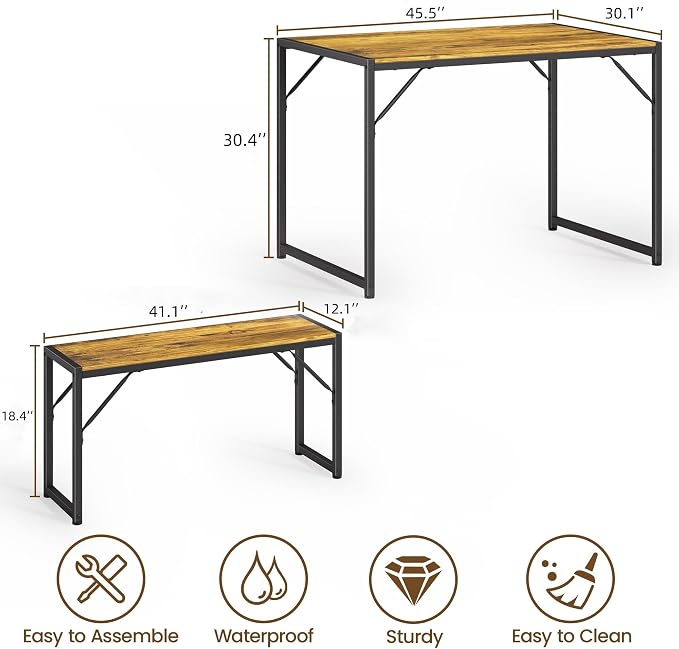 Bealife Dining Table Set for 4 with Metal Frame and MDF Board - Retro | Space Saving Kitchen Table with 2 Benches, Kitchen Table Set for Apartment, Dining Room, Breakfast Nook - Image 3