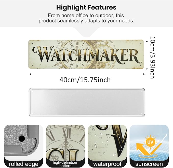 Watchmaker Sign Retro Store Tin Sign Vintage Metal Decorations 4×16 Inches Gifts For Handicraft Lovers - Image 2