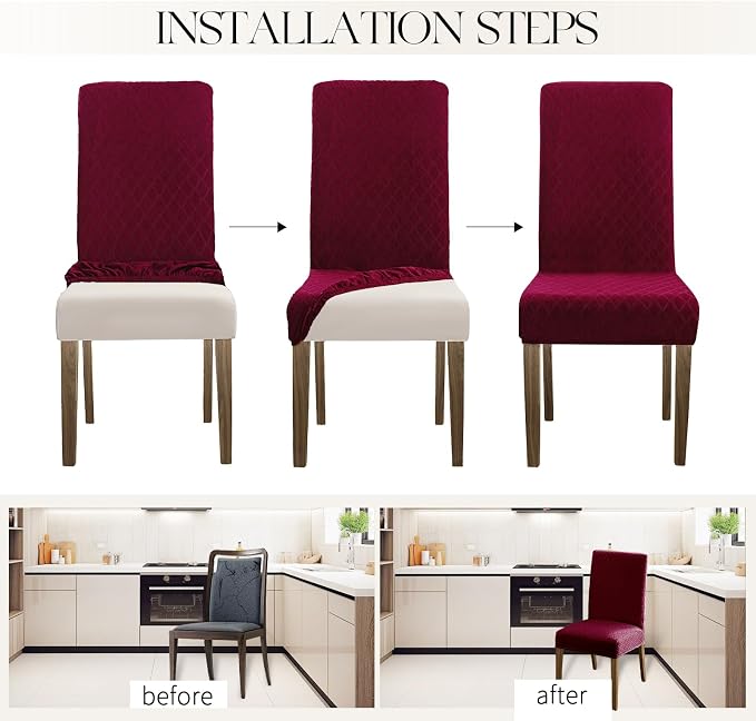 MOSAYT 100% Waterproof Dining Room Chair Covers Set of 6, Super Fit Stretch Jacquard Parson Chairs Slipcovers Removable Washable Chair Seat Protectors for Home, Kitchen, Banquet (Burgundy) - Image 5