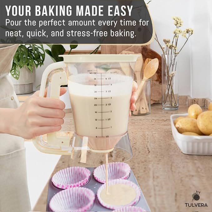 Pancake Batter Dispenser | 5-Cup Mix Pourer for Pancakes, Waffles, Crepes, Muffins, Cupcakes | Squeeze Handle, Portion Control Pitcher, Durable Drip-Free Design | Baking Accessories (Buttercream) - Image 7