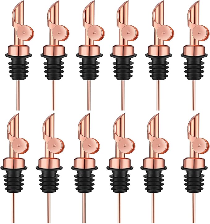Pafusen 12 Pack Weighted Liquor Pour Spout, Auto Flip Olive Oil Dispenser Spout, Pour Spout for Liquor Bottles, Olive Oil Spout, Bottle Pourers for Alcohol Wine Syrup Home Bar Accessories Rose Gold