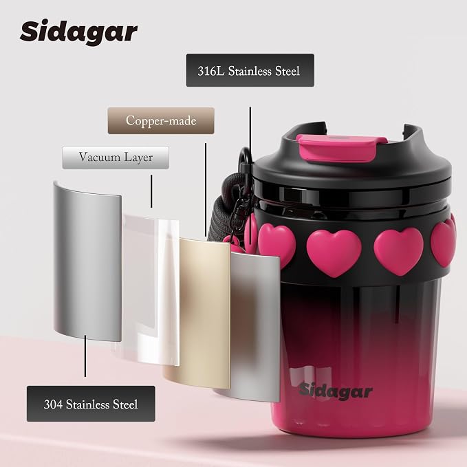 SDGA+ 12 OZ Travel Coffee Mug with Lid Spill Proof Leak Proof, Stainless Steel Thermal Coffee Tumbler for Hot and Cold, Resuable Insulated Coffee Cup For Women, Black and Pink - Image 7