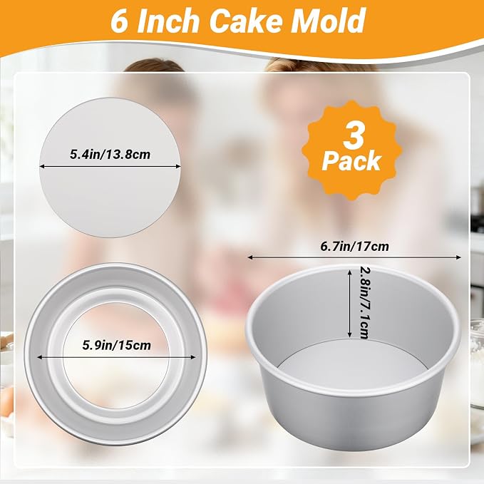Beasea 6 Inch Cake Pans Set, 3 Pack Aluminum Alloy Round Cheesecake Pan with Removable Bottom, Small Cake Tin Mold for Baking Oven Bakeware - Image 2