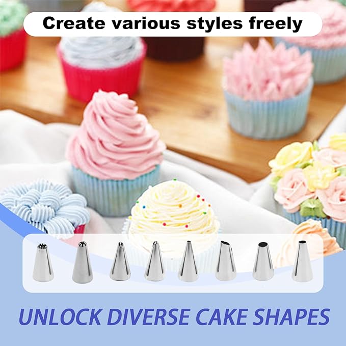 29 Pcs Frosting Piping Kit with 24 Cake Piping Tips, EVA Pastry Bag, 3 Scrapers and 1 Coupler, Cupcake Decorating Tips and Decorating Tips for Frosting, Suitable for Baking and Pastry Lovers