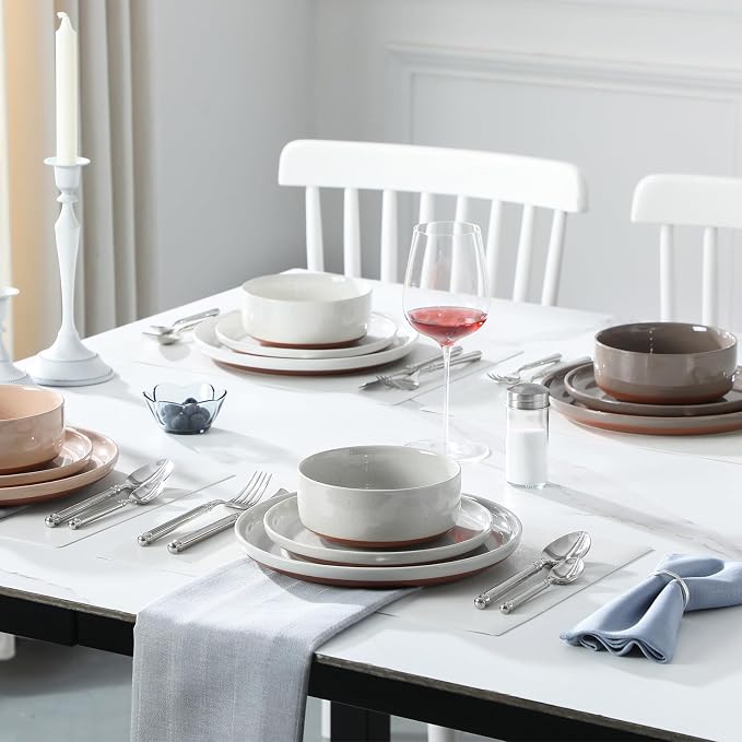 MALACASA Plates and Bowls Sets, 12 Pieces Modern Stoneware Dinnerware Set for 4 Kitchen Dinner Set Ceramic Dishware Dishes Set Microwave and Dishwasher Safe, Multicolor, Series TARA - Image 6