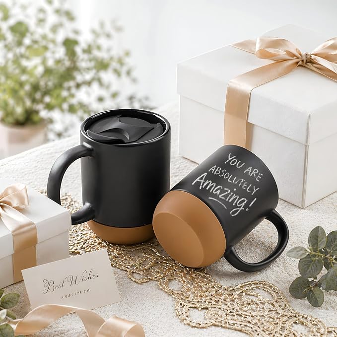 DOWAN Coffee Mugs, 15 oz Upgraded Coffee Mug with Silicone Bottom, Large Ceramic Coffee Mug set of 2 with Spill Proof Lid for Mom Dad, Big Mug for Latte Tea, Matte Grey - Image 8