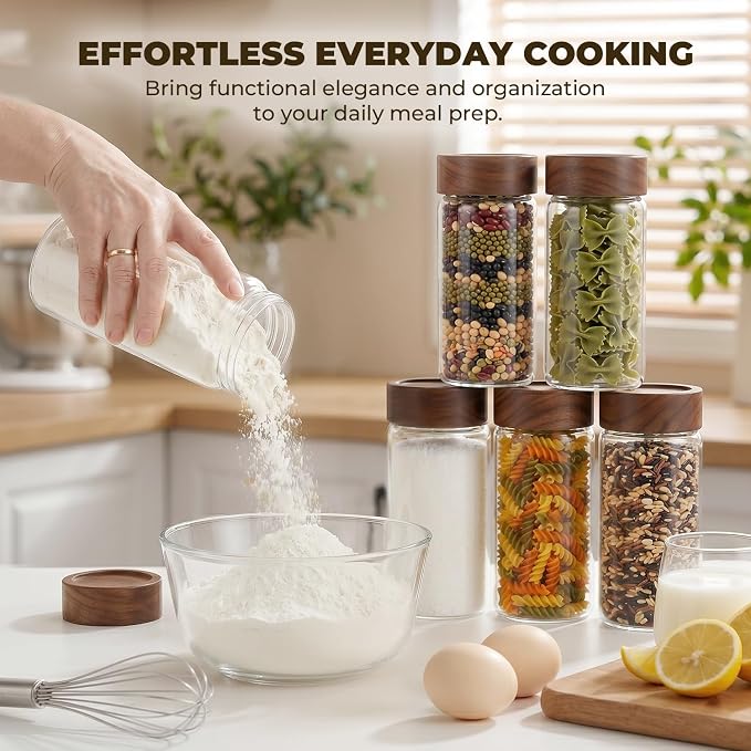 4 Pack 13 oz Glass Spice Jars with Airtight Wood Lids - 15cm Tall Small Storage Food Containers with Labels for Pantry Organization, Herb, Seasoning, Sugar, Coffee Bean, Tea - Image 5