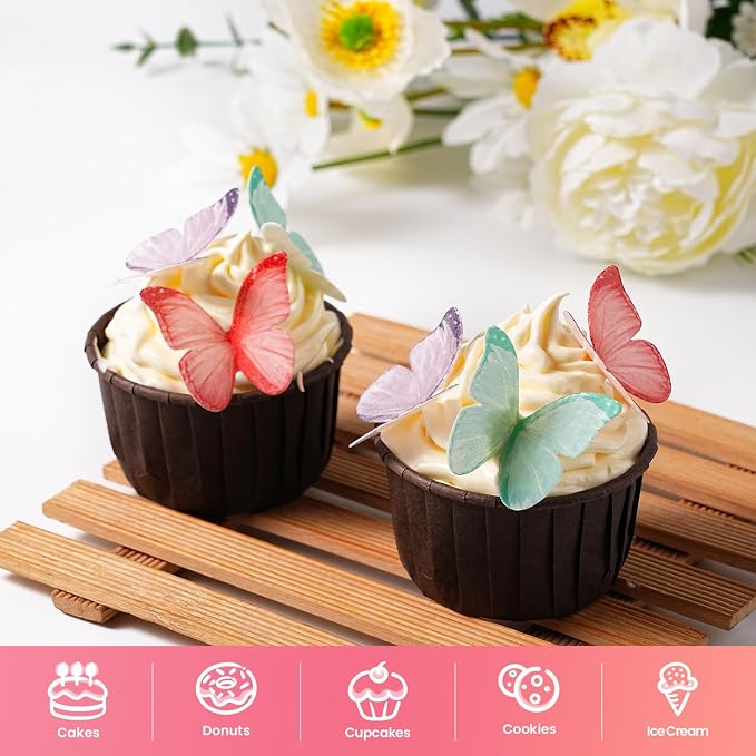 Edible Butterflies for Cake Decorating, 60 Pcs Butterfly Cake Decorations, Wafer Paper Butterflies Cupcake Toppers, Mix Colors - Image 2