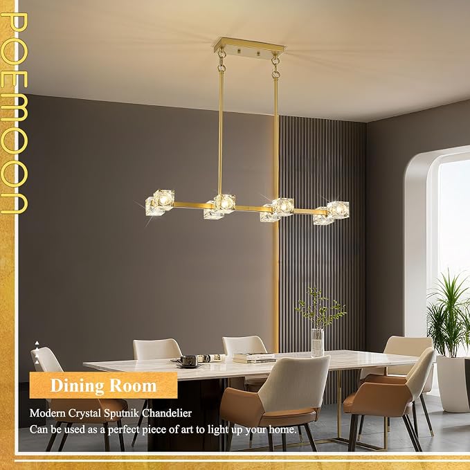 Modern Crystal Chandelier 8-Light Gold Sputnik Ceiling Pendant Lights L 31.5" Dining Room Hanging Light Fixture for Kitchen Island Over Table Living Room Bedroom - Image 5