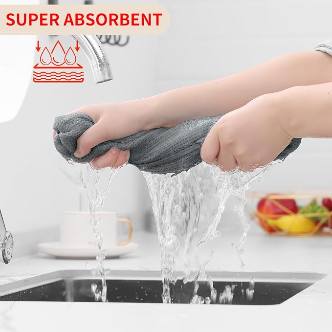 Homaxy 100% Cotton Waffle Weave Kitchen Dish Cloths 8-Pack, Grey | 12 x 12 Inches, Ultra Soft Absorbent Dish Towels, Quick Drying Dish Rags with Hanging Loop - Image 3