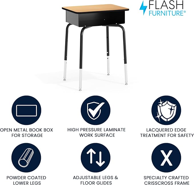 Flash Furniture Billie Student Desks with Open Front Metal Book Boxes - Natural, Set of 10 - Image 4