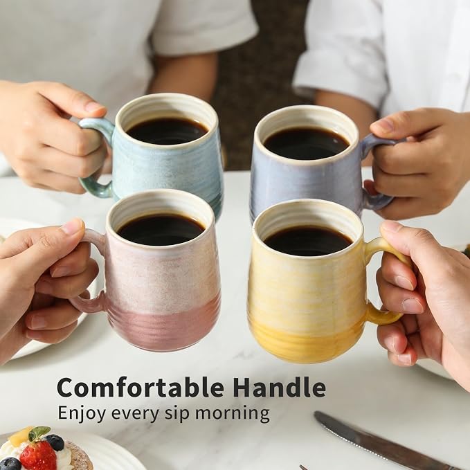 HASENSE Porcelain Coffee Mugs Set of 4, 12 Oz Two-Tone Reactive Glaze Coffee Cups with Handle, Unique Colorful Mug Set for Coffee, Tea, Coco, Latte, Dishwasher and Microwave Safe - Image 6