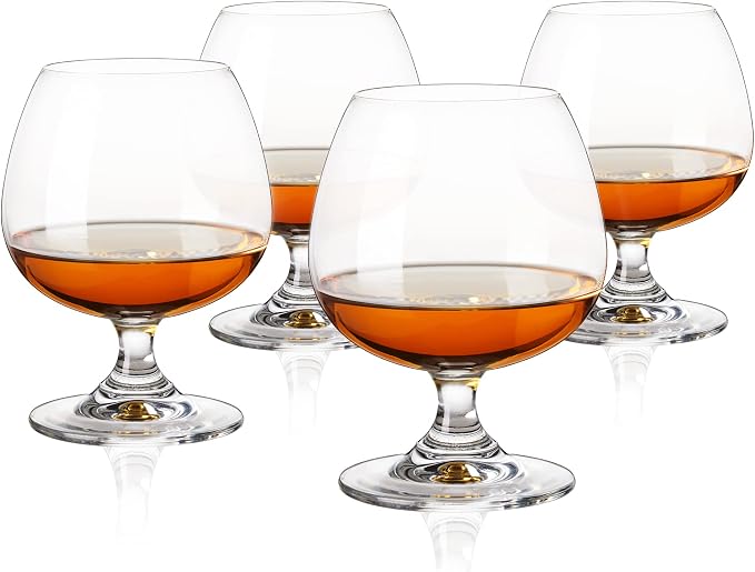 True Brandy Bourbon Whiskey Cognac Scotch Drinking Glasses, Superb Lead-Free Crystal Snifter Glass for Cocktail Party Dishwasher Safe, 14 oz, Set of 4 by True