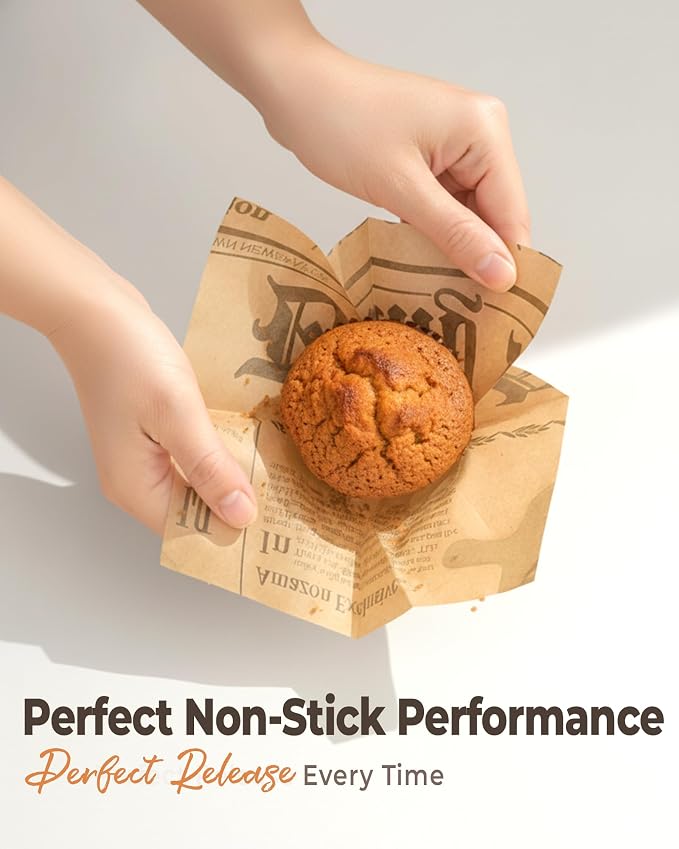 Bake Choice 200pc Standard Tulip Cupcake Liners for Baking, Newspaper Print | Tulip Muffin Liners, Non Stick, Grease Resistant Cupcake Wrappers for Party, Christmas - Image 2
