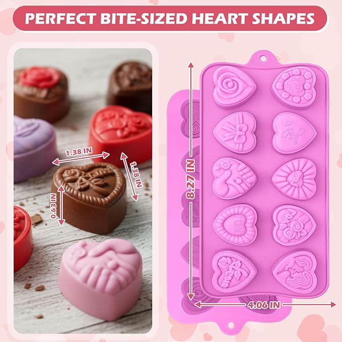HKNMTT Heart Molds Silicone Valentine's Day Chocolate, Small 10 Love Conversation Shapes Truffle Gifts Bite Size 3D Rose Candy Mould Gummy Jello Gelatin Cute Wax Melt Ice Cube Handmade Soap DIY Making - Image 3