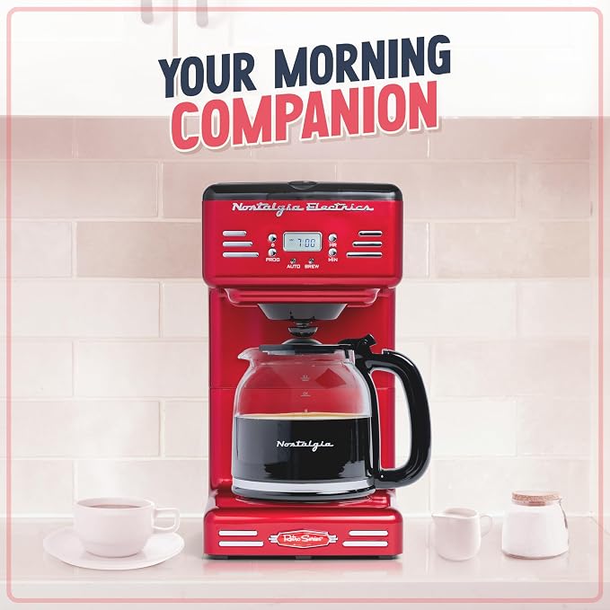 Nostalgia Retro 12-Cup Programmable Coffee Maker With LED Display, Automatic Shut-Off & Keep Warm, Pause-And-Serve Function, Red - Image 3