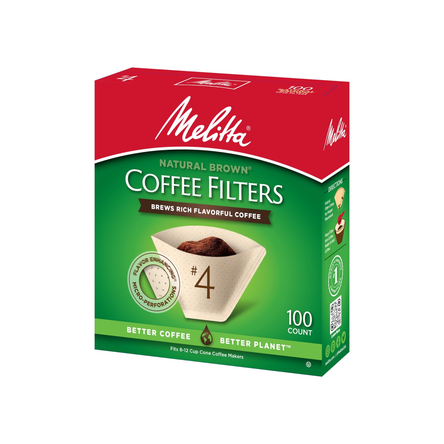 Melitta #4 Natural Brown Cone Coffee Filters – 300 Count (Pack of 3), Fits 8–12 Cup Brewers & Pour Over, Compostable