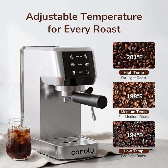 Canoly 2-in-1 Espresso Machine, Cold Brew Maker, 20 Bar Pump, Touchscreen | Steam Milk Frother for Cappuccino and Latte, Compact Home Espresso Maker, 9 Bar Extraction, Fast Heating, Easy Cleaning - Image 6