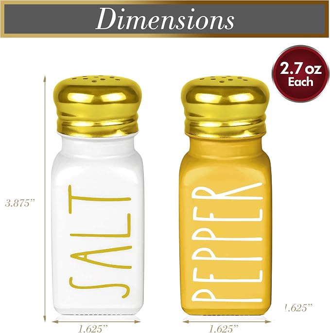 Farmhouse Gold Salt and Pepper Shakers Set by Brighter Barns - Glass Shakers & Stainless Steel Lid - Modern Farmhouse Decor for Restaurant, Airbnb, Wedding, Gifts - Luxury Kitchen Accessories (Gold) - Image 6