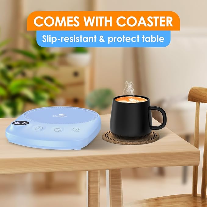 Coffee Mug Warmer - Fastest Heating & Highest Temperature, Coffee Cup Warmer for Desk Auto Shut Off, 4 Temp Settings & 1-12H Timer, Smart Electric Beverage Warmer for Coffee, Tea (Blue) - Image 6
